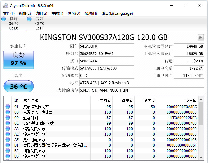 CrystalDiskInfo(磁盤檢測軟件)綠色版 V8.3.0